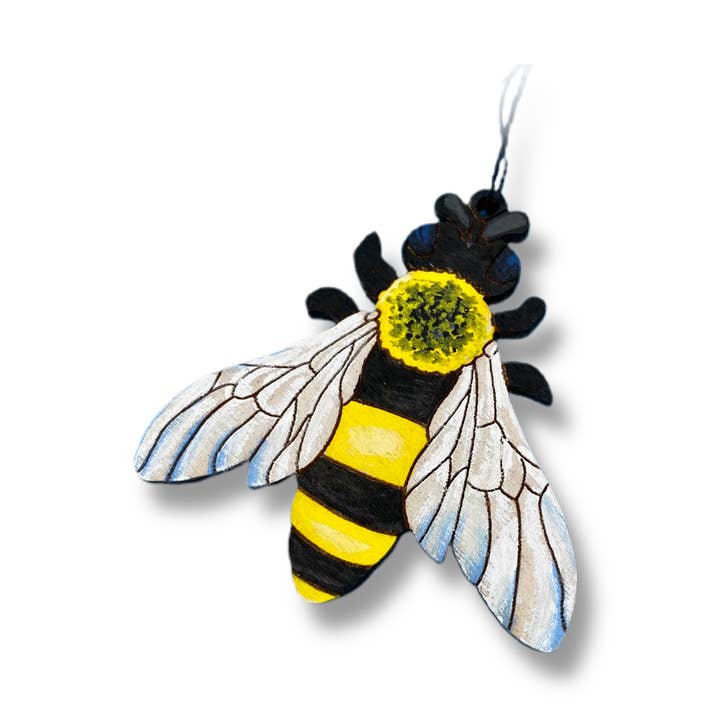 Wood Honey Bee Ornament for wholesale by Brave Wimp