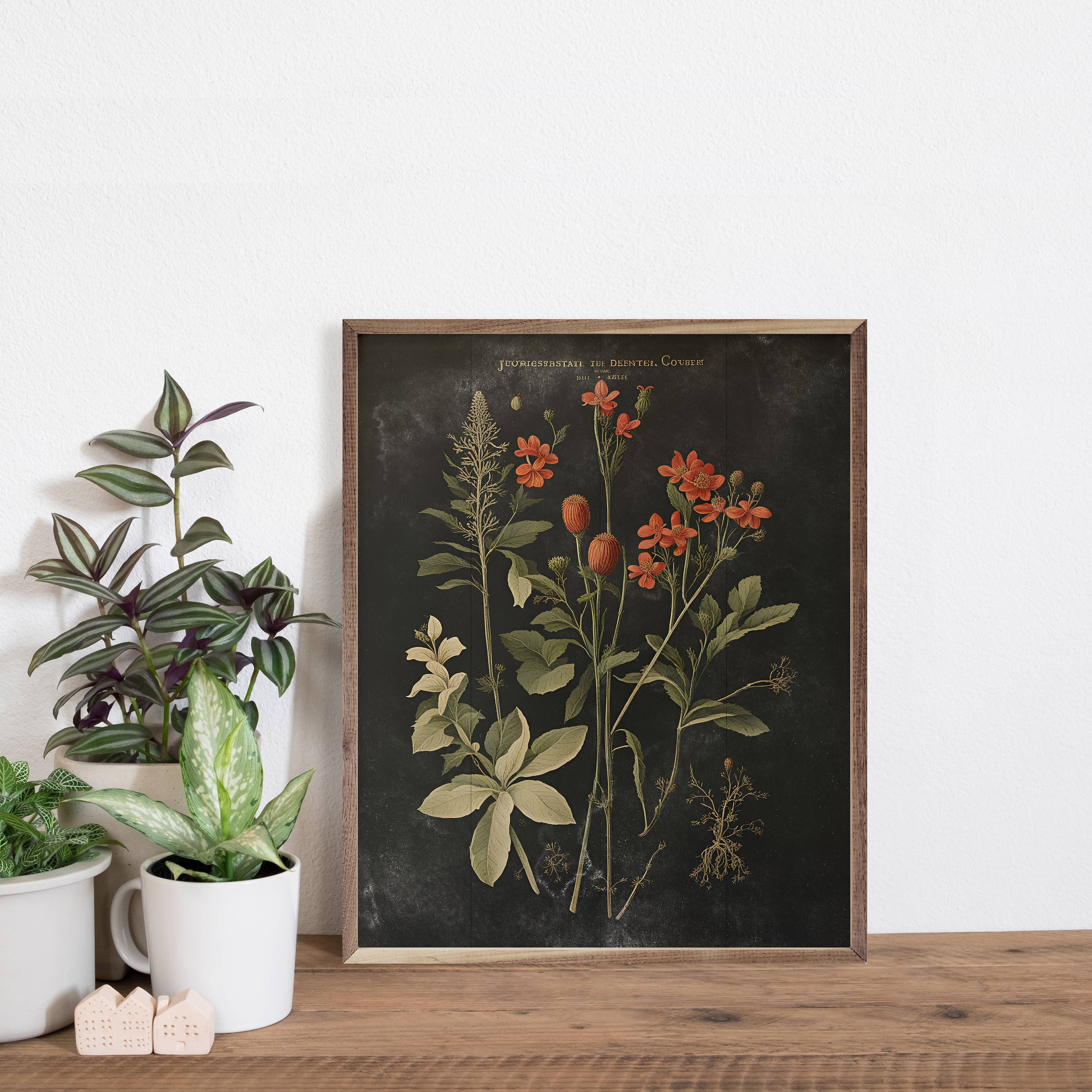 Kendrick Home - Wholesale Art Print - Vintage Orange Floral Print Black2