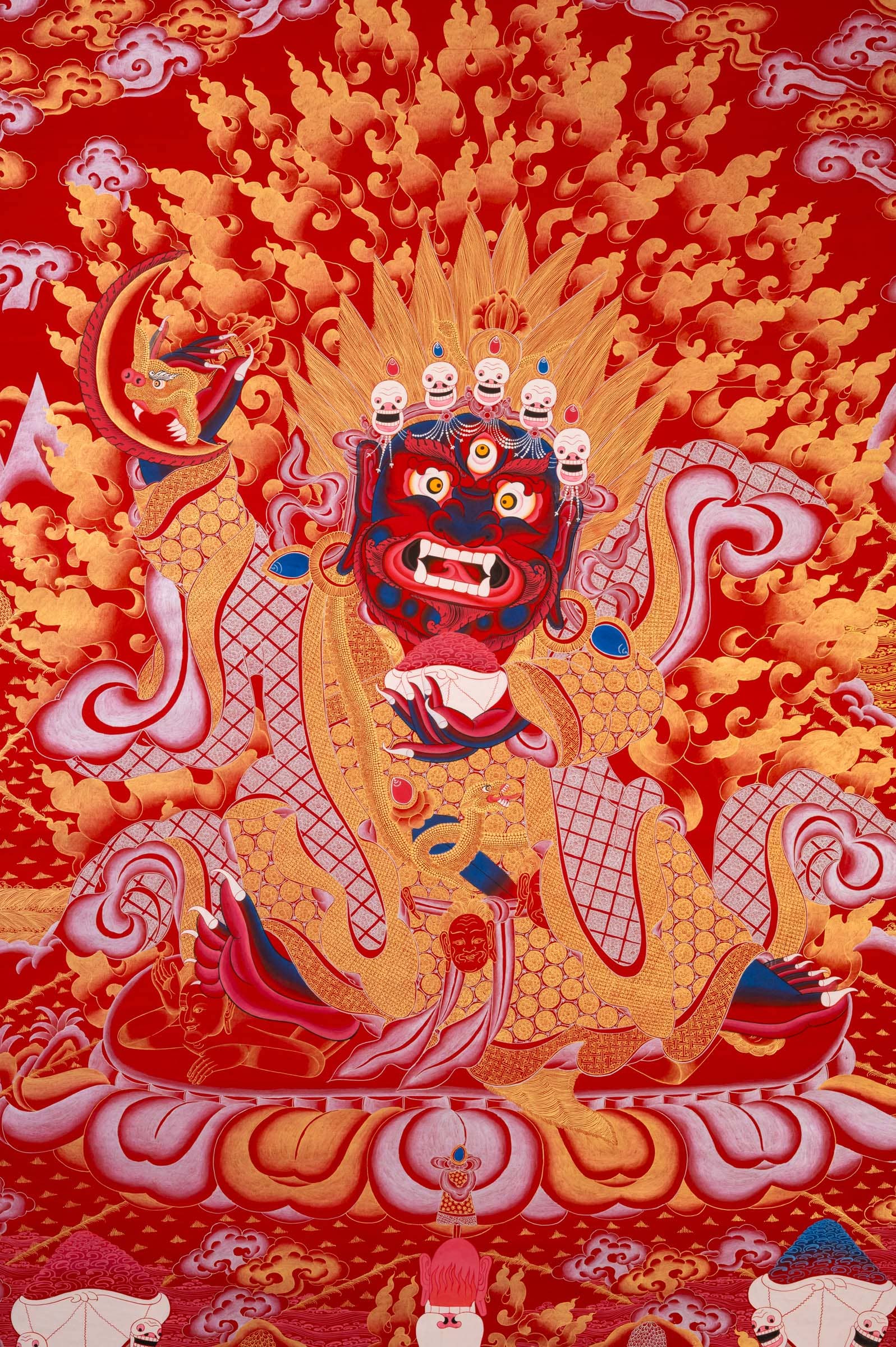 Lucky Thanka - Vente Tapisserie/textile - Thangka de Mahakala courroucé peint à la main1