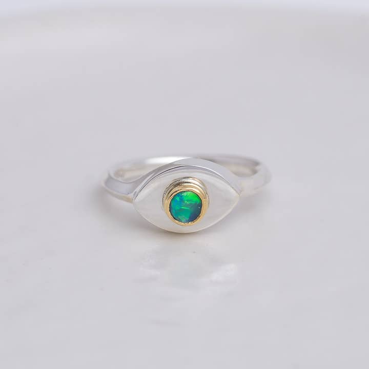Silver + 22k Guld Mini Vision Ring ◇ Australiskt Opal ◇ Anpassad Storlek för wholesale av Mahka Jewelry