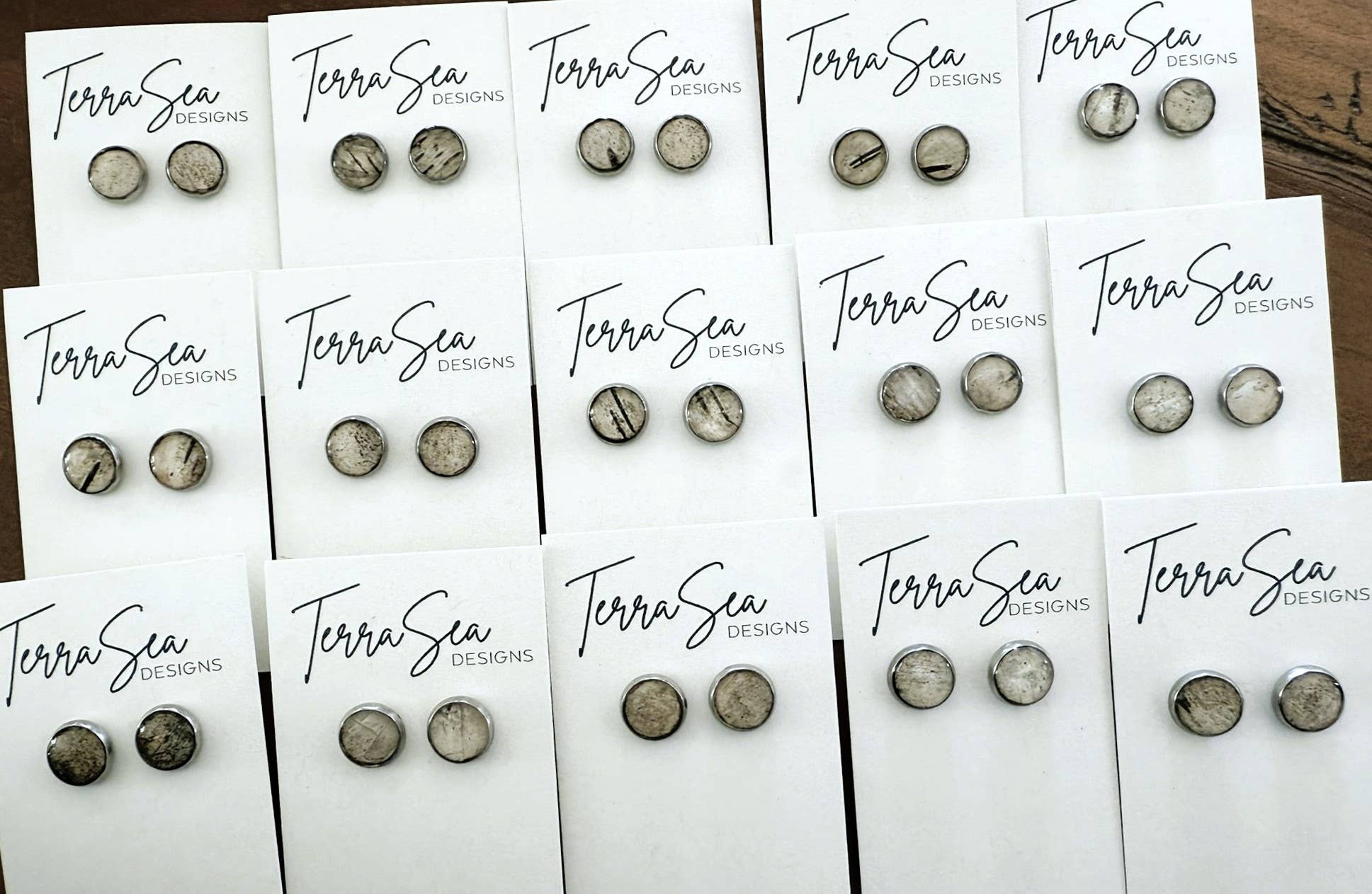 TerraSeaDesigns - Wholesale Stud/Post Earrings - Genuine Birch Bark Stud Earrings 8mm (Gray)3