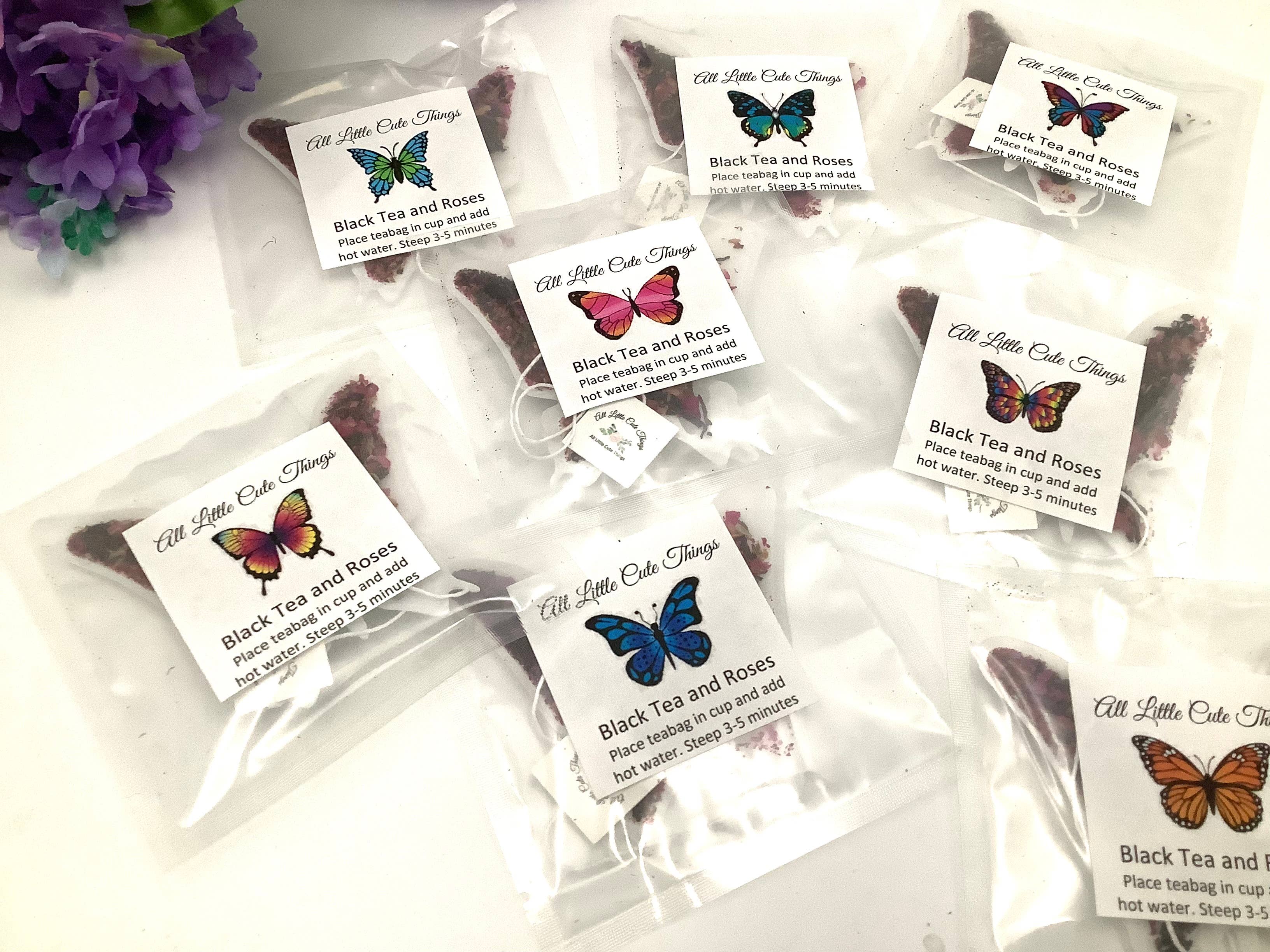 All Little Cute Things – wholesale Tea bags – Butterfly Black Tea and Roses, Gift Box with four packets4