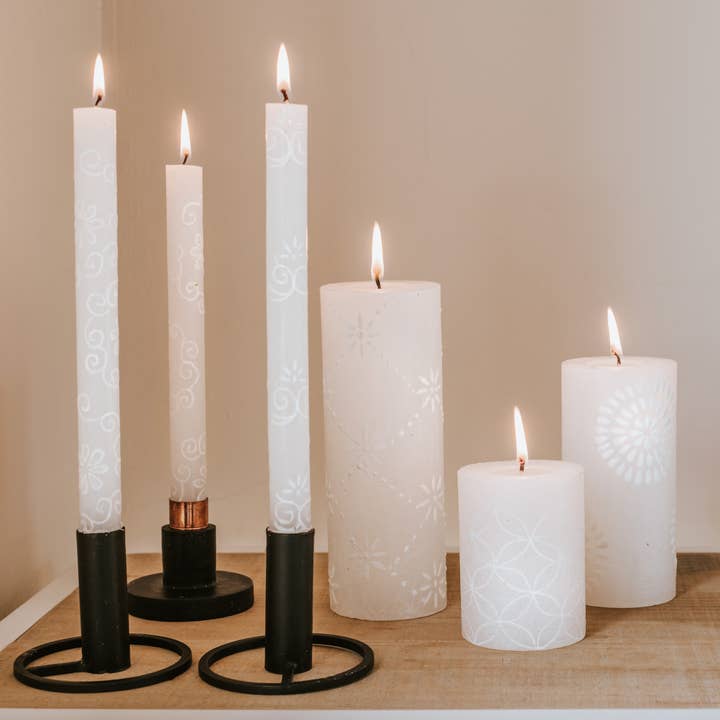 Thumbprint Artifacts - Wholesale Tapered Candle/Candlestick - White on White Candle10