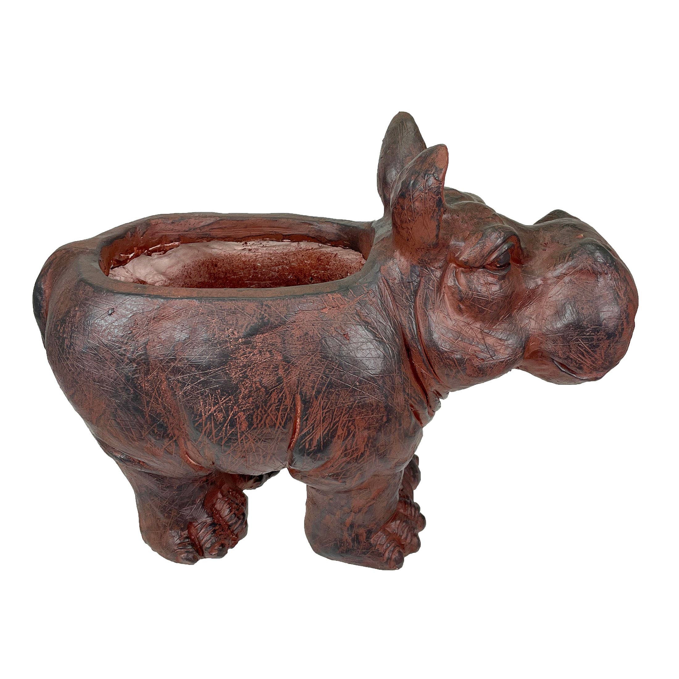 Zeckos - Wholesale Plant Pot - Charming Brown Hippopotamus Planter with Drain Hole6