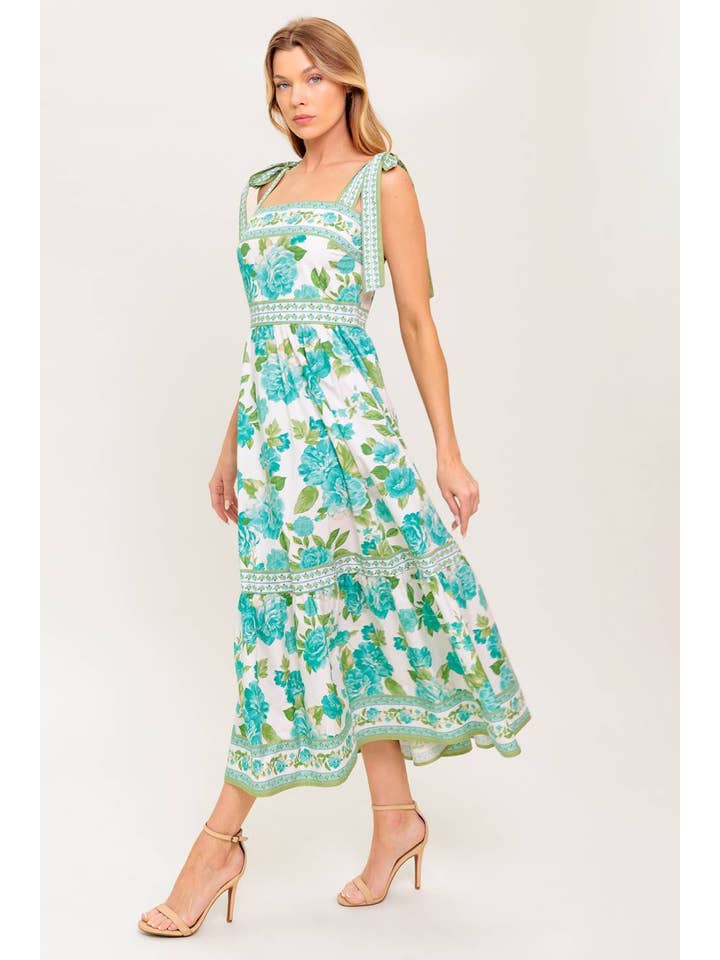 IVORY GREEN A printed woven midi dress - ID22293 for wholesale on Faire