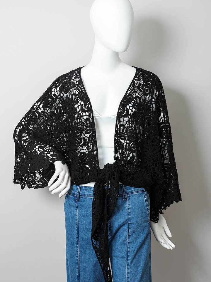 Leto Accessories - Wholesale Kimono - Women's - Crochet Floral Petal Kimono Wrap 🌼