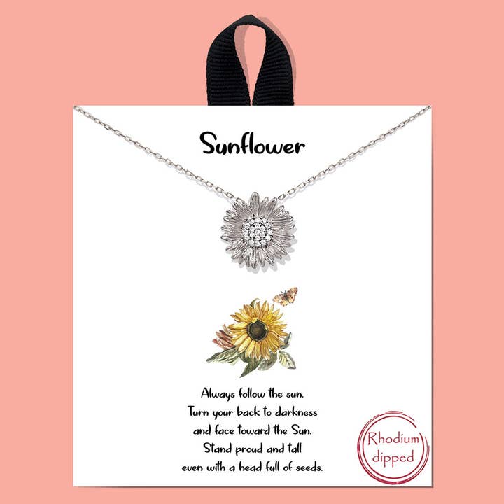 Fashion City - Wholesale Pendant/Charm Necklace - CZ Gold-Dipped Sunflower Charm Necklace