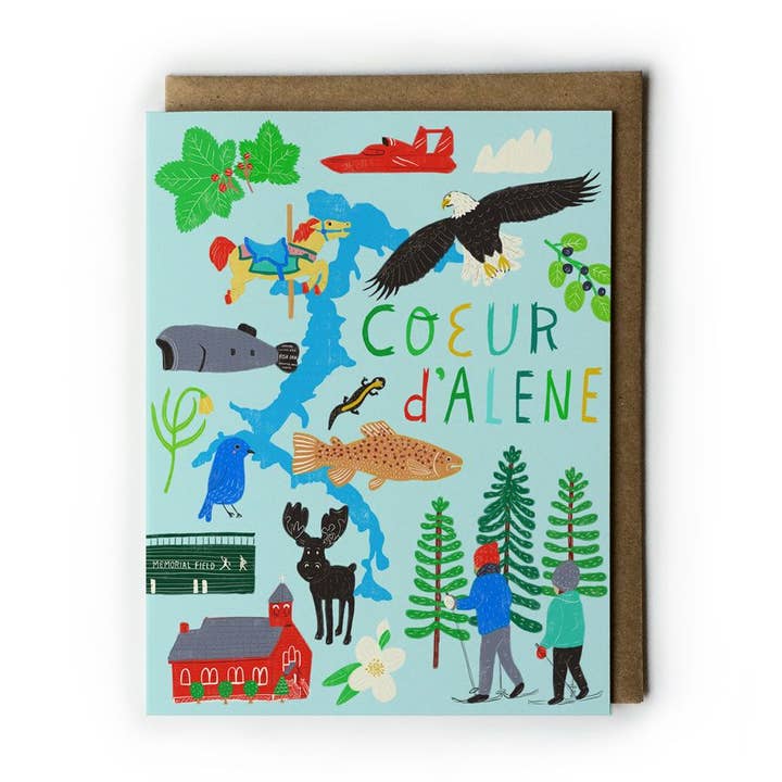 Coeur d'Alene Greeting Card for wholesale by Honeyberry Studios