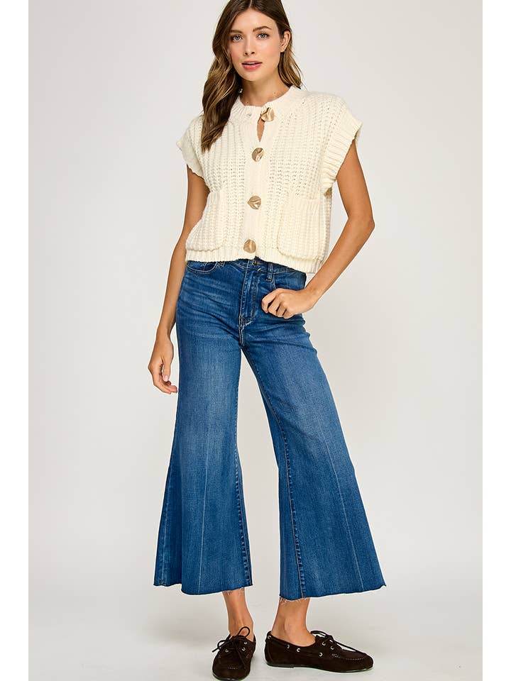 Miss Love - Wholesale Sweater Vest - Women's - CHUNKY KNIT BUTTON-FRONT VEST TOP29