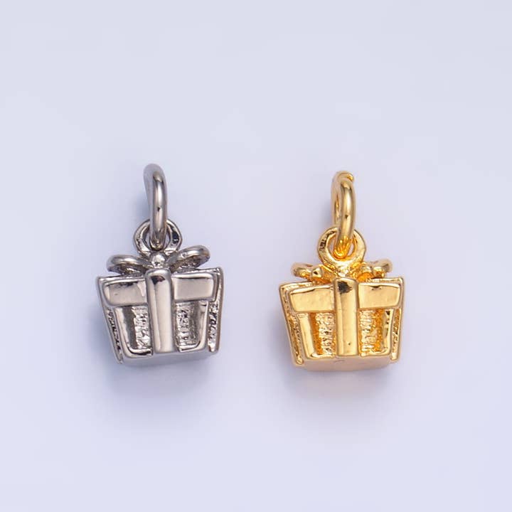 24K Gold Filled Present Gift Box 3D Multidimensional Charm in Gold & Silver | W799 for wholesale by Aim Eternal