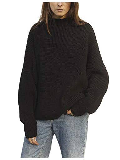 Chicto – Großhandel Strickpullover – Damen – Damen Oversized Pullover Fledermausärmel Stehkragen Jumper Oberteile1