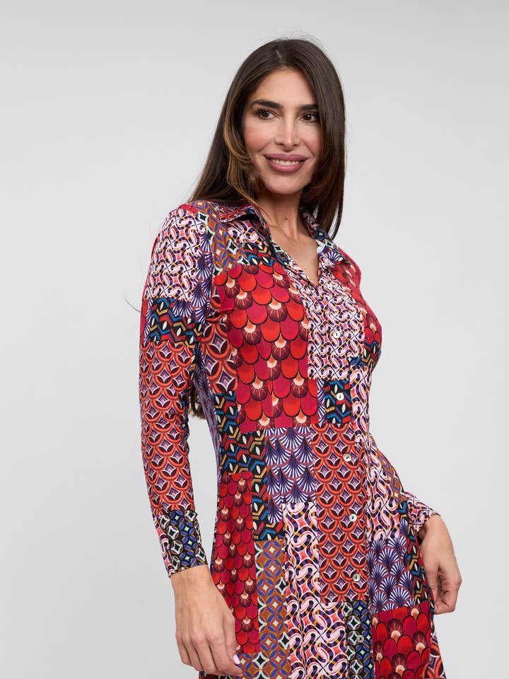 Julie d orleac - Wholesale Dress - Women's - Red patchwork print shirt dress0