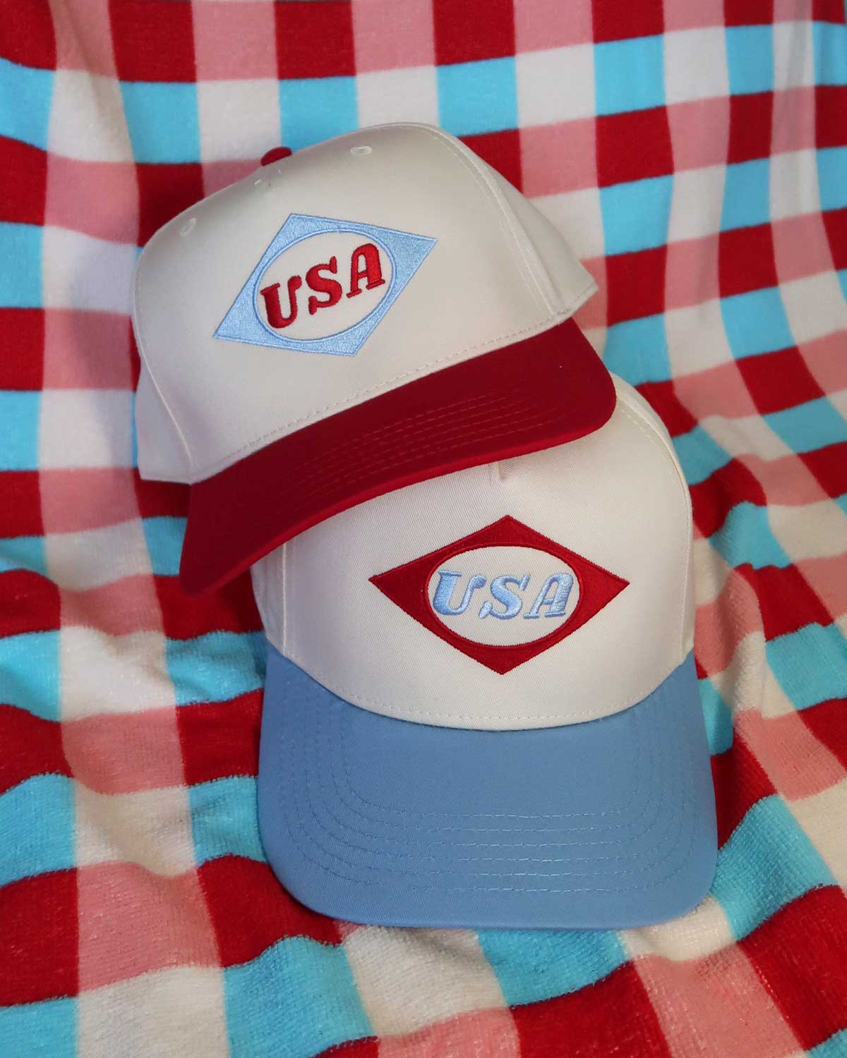 Sundrop - Wholesale Hat Accessory - Women's - USA Diamond Patch Embroidered Hat - July 4th Patriotic