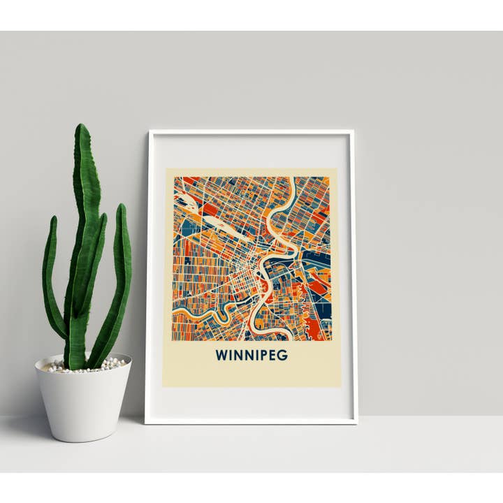 8" x 10" Prussian Winnipeg Map Print - Chroma Style for wholesale by ILIKEMAPS