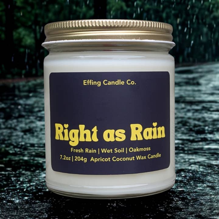Right as Rain Petrichor Scented Candle for wholesale by Effing Candle Co.