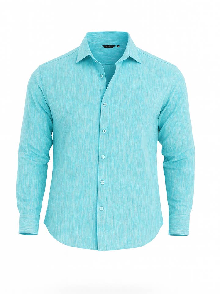 Camicia da uomo in lino a maniche lunghe con bottoni MLL3562-A S-XL BOHIO per la vendita all'ingrosso da parte di Azucar & Bohio
