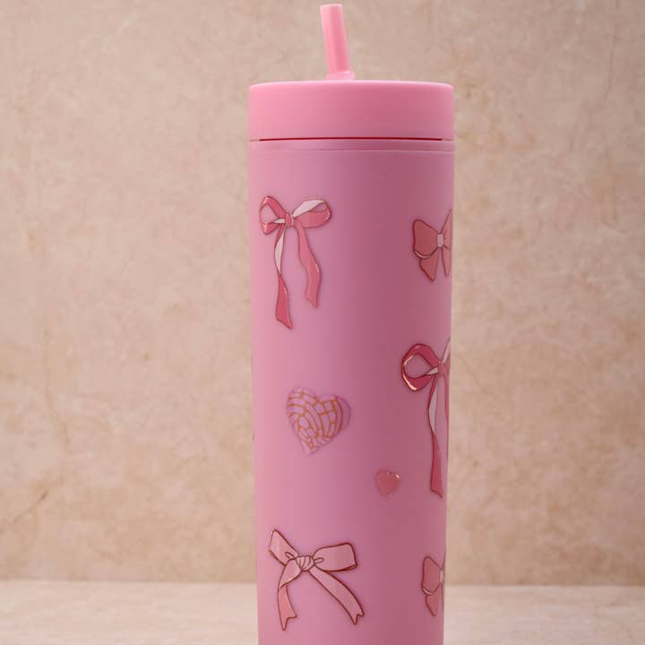 Gobelet isotherme rose avec motifs nœuds pour la vente par the cute cloud