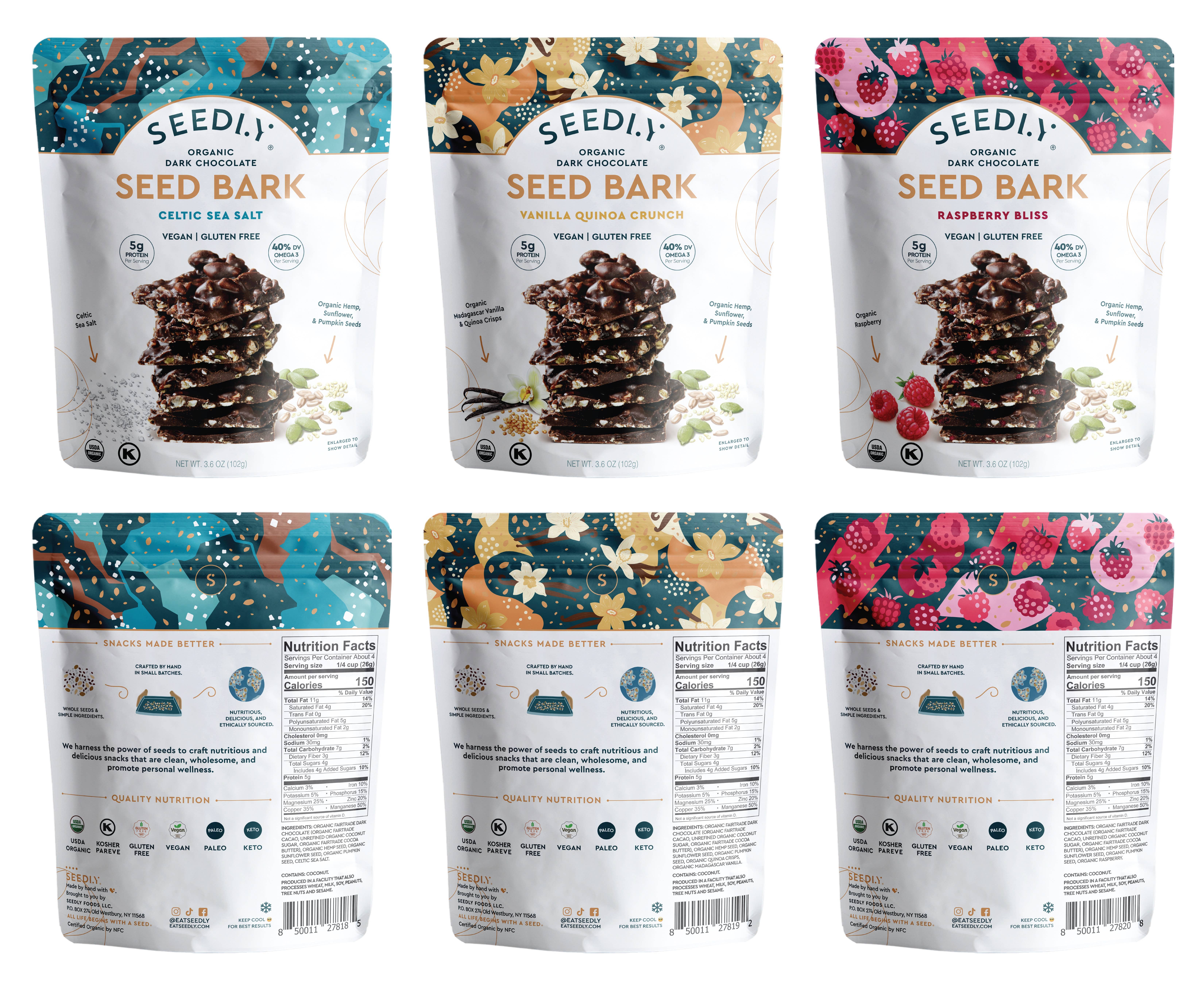 SEEDLY Foods - Vente Barre chocolatée - SEEDLY, 2 de chaque boîte mixte, écorce de chocolat noir, 3,6 oz.1