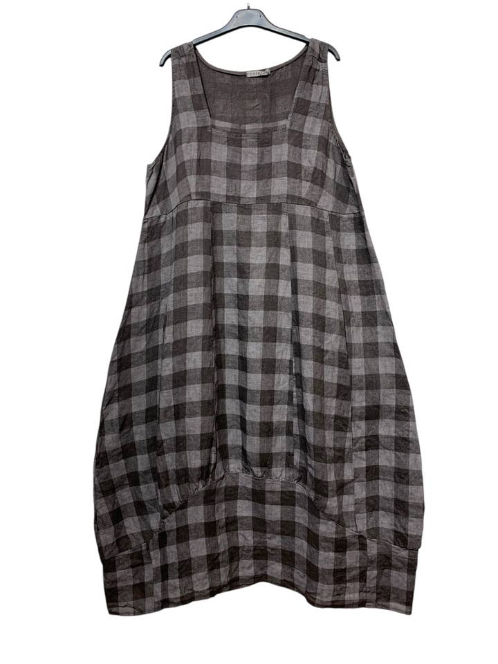LINEN & COTTON HOUSE - Wholesale Dress β Women's - LINEN DRESS WITH POCKETS, GINGHAM CHECK PATTERN 32225