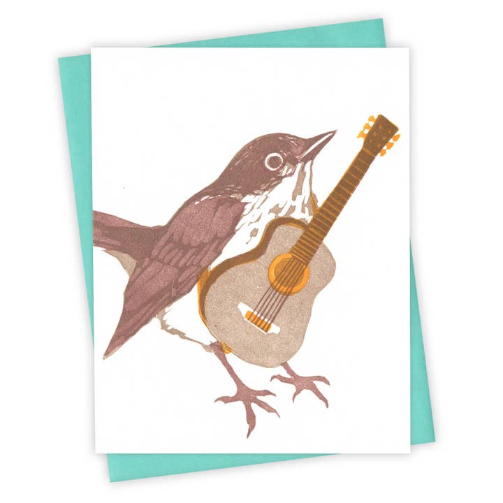 Acoustic Thrush Card for wholesale by Burdock & Bramble
