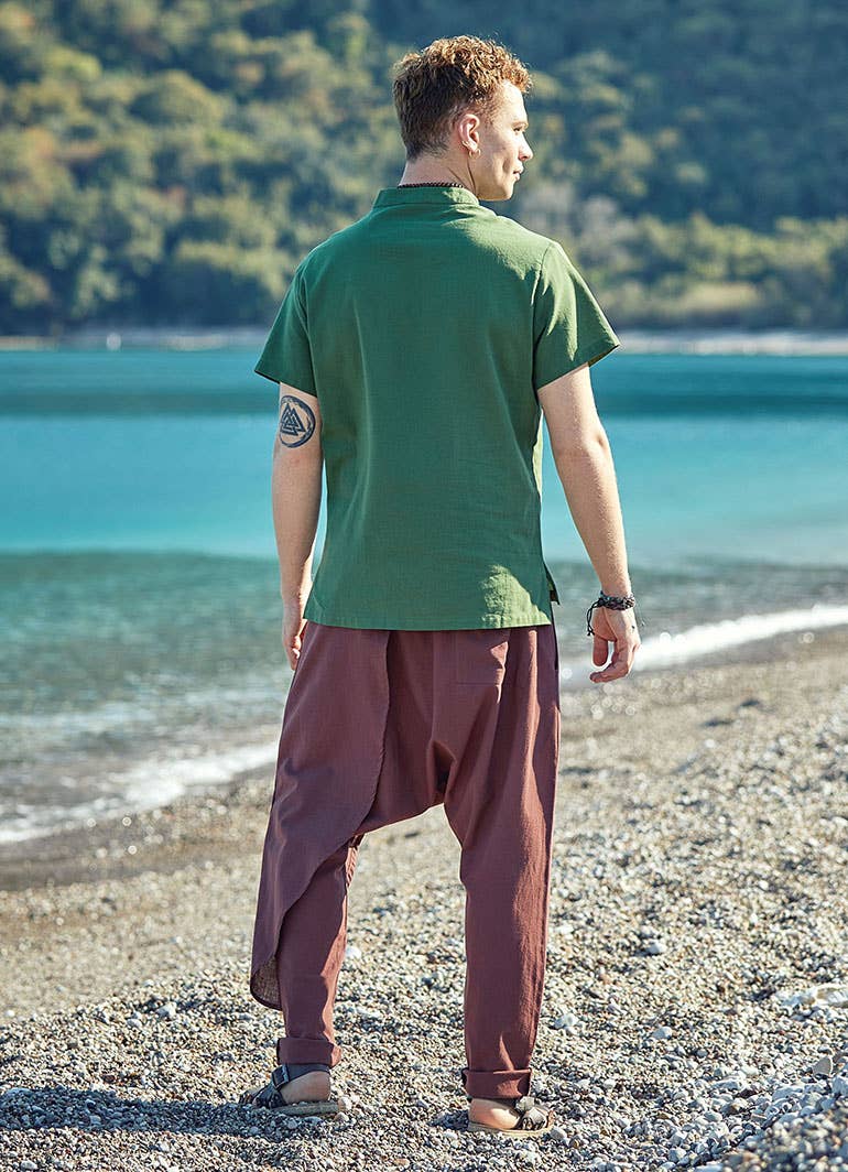 BohoClandestino – wholesale Byxor - Herr – Herrbyxor i bomull med hippiestil och sänkt gren, brun2