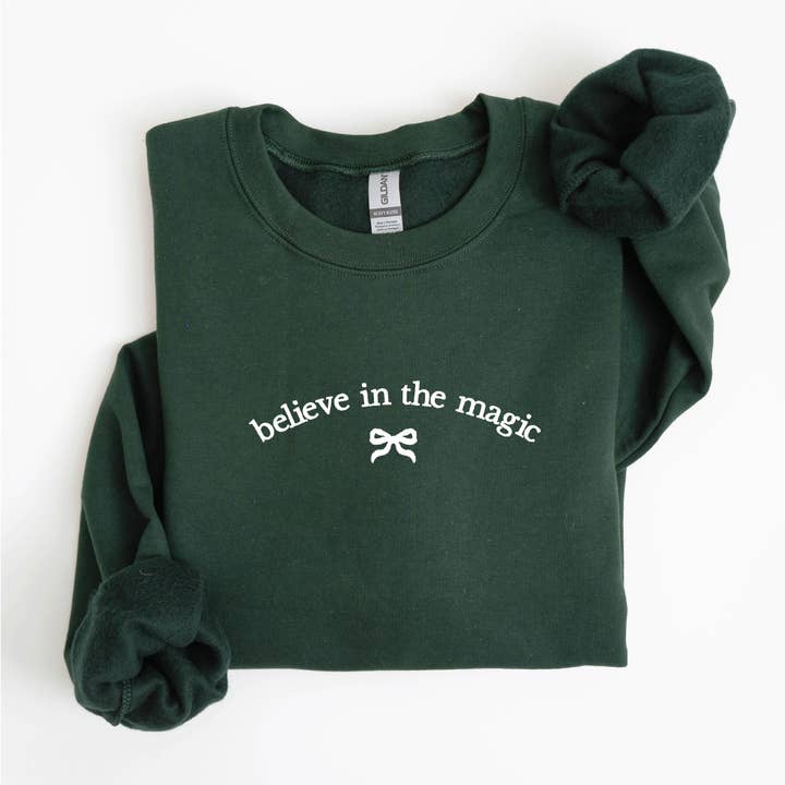 P E T I T R U E - Wholesale Graphic Sweatshirt - Women's - Embroidered Christmas Sweatshirt Holiday Crewneck Bow