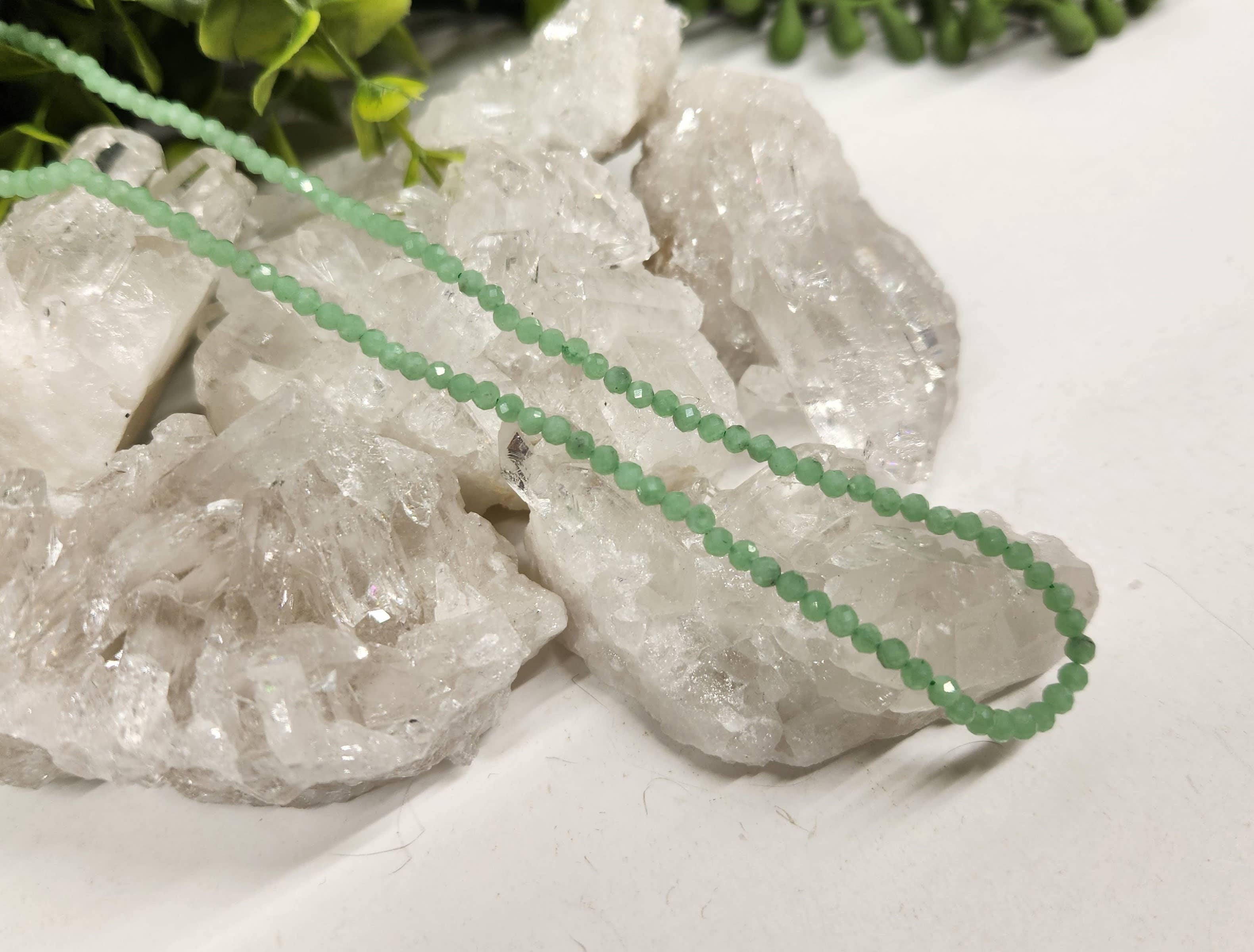 Meraki Gemstones - Wholesale Beaded/Pearl Necklace - Green Jade Faceted Necklace w/Silver Color Findings, 17"L1