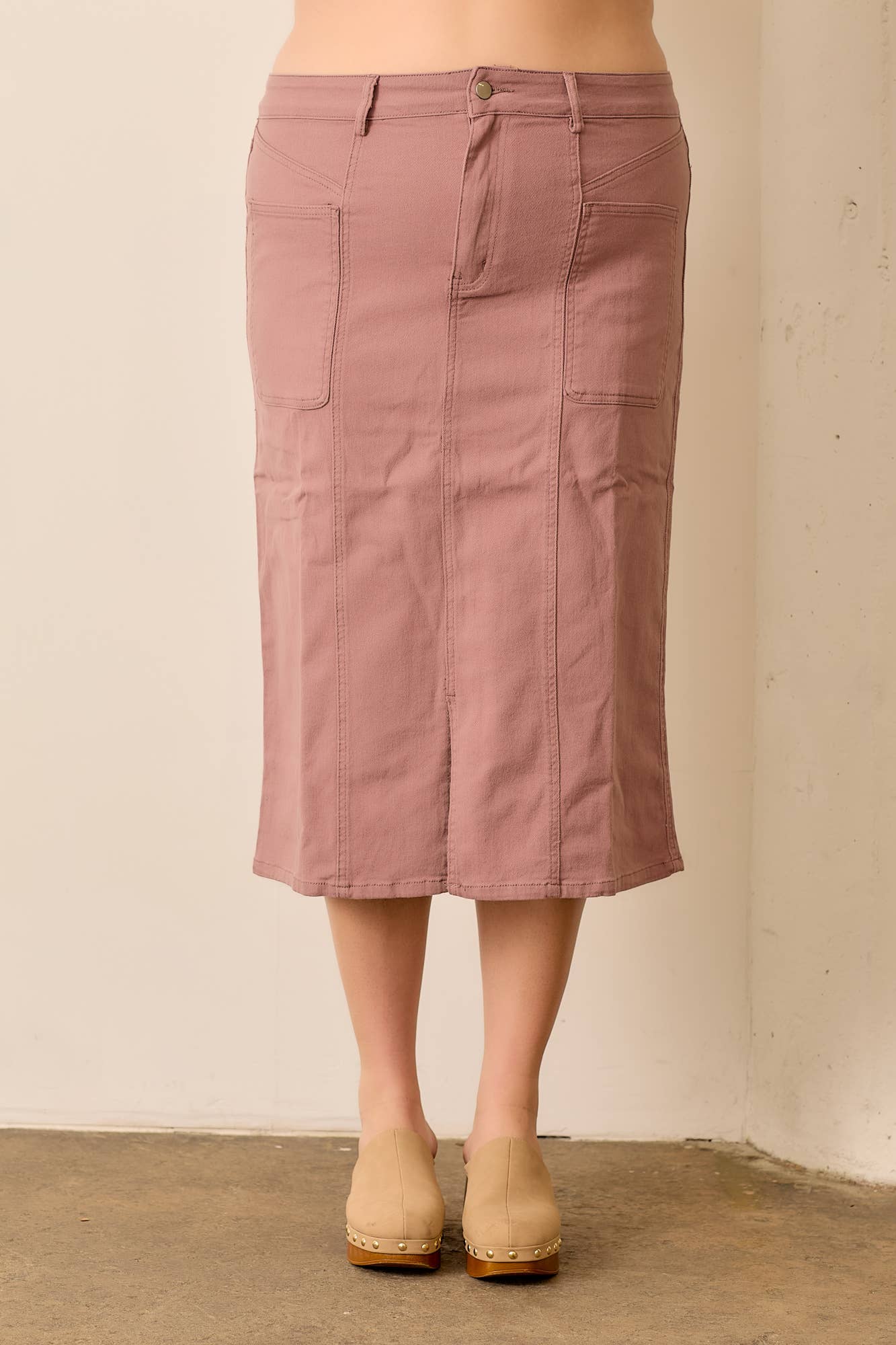 Polagram by Wellmade USA - Vente Jupe – femme - Jupe longue en denim avec détail fente arrière4