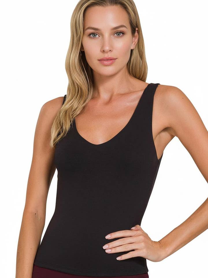 Débardeur à col en V à double épaisseur en rayonne de qualité supérieure. pour la vente par 42POPS