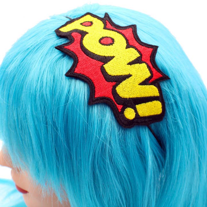 ¡PUM! Cinta para la cabeza estilo cómic de superhéroe pop art para venta al por mayor de Kawaii Hair Candy