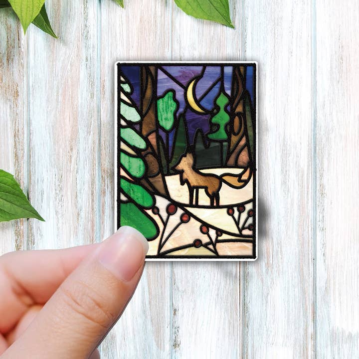 Winter Fox Stained Glass Vinyl Sticker for wholesale by Sweet Humors