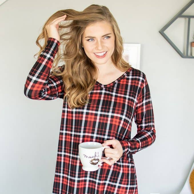 Lounge Dress | Black and Red Plaid for wholesale by Rogue Society Apparel®️