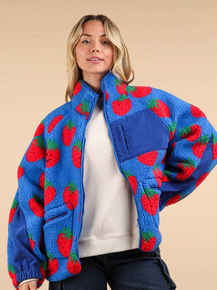 VERY J - Wholesale Jacket - Women's - NJ90304X-PLUS SIZE Oversized Printed Fleece Jacket