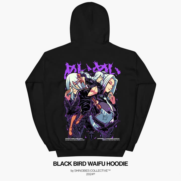 Pulôver Black Bird Waifu com capuz por atacado de Shinobies