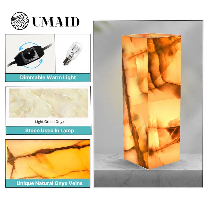 UMAID PRODUCTS - Wholesale Accent/Desk Lamp - UMAID Elegant Handcrafted Onyx Marble Table Lamp - Rectangle