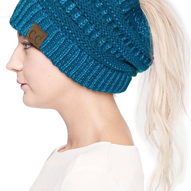 Hana – wholesale Beanie – Women's – C.C Metallic Messy Bun Ponytail Beanie13