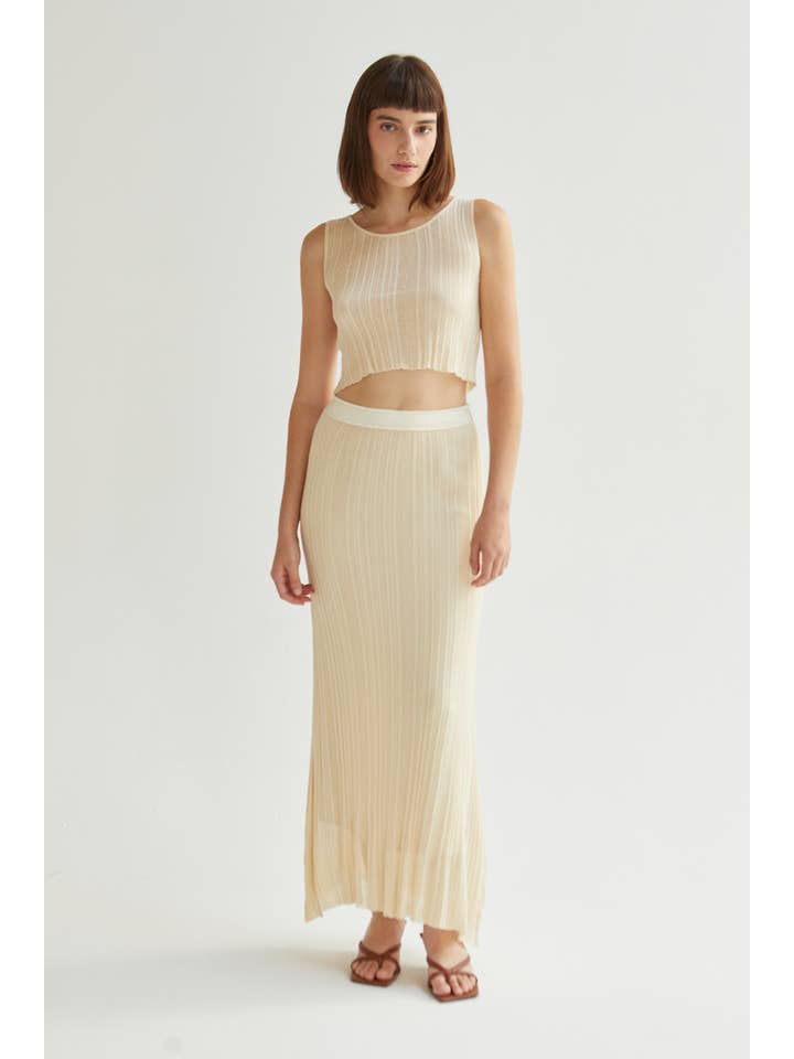 Cream CS9040 - Shirley Pleated lightweight Sweater Skirt for wholesale on Faire
