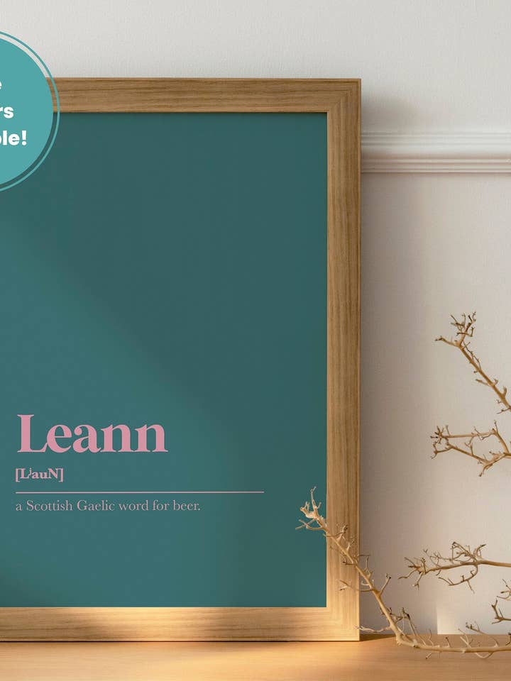 Leann Beer Alcohol Drink Bar Gaelic Dictionary UNFRAMED PRINT for wholesale by Kalloway Design