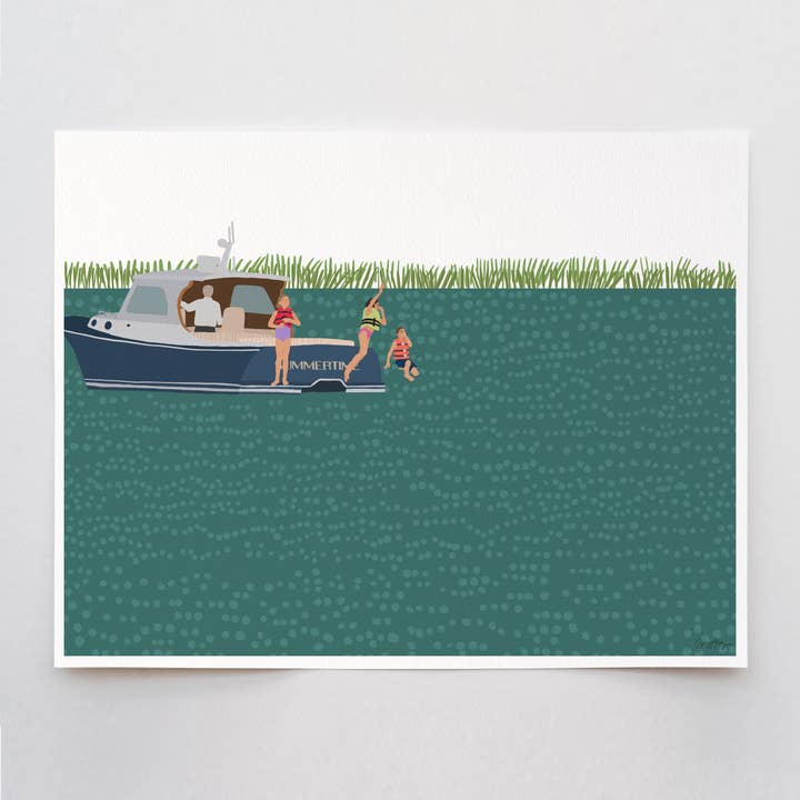 Swimming off a Picnic Boat Print. Signed. Unframed. 211029 for wholesale by Jorey Hurley