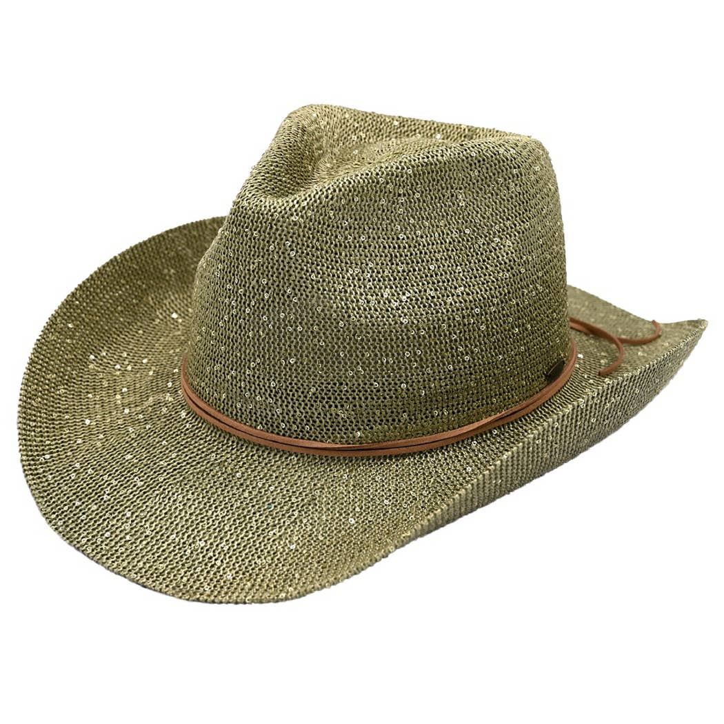 Fashion City – wholesale Cowboyhatt - Dam – Paljett Cowboyhatt med mocka String2