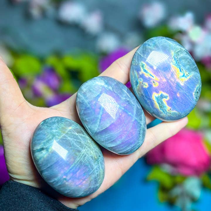 Mandala Gems - Wholesale Spiritual Stone/Crystal - Ethically Sourced Purple Labradorite Crystal Palmstones5
