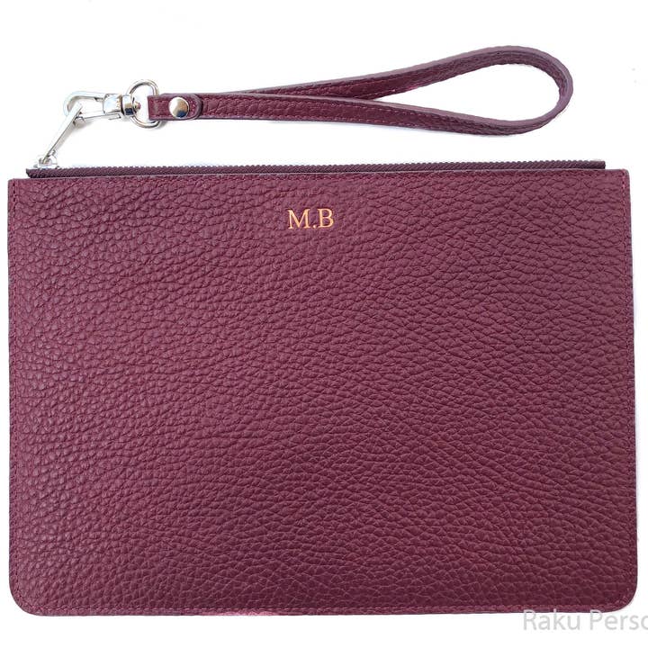 rakupersonalized - Vente Pochette – femme - Sac cosmétique d'embrayage de demoiselle d'honneur personnalisé, Pochette de maquillage en cuir bleu marine pour demoiselle d'honneur, Pochette personnalisée de sac de poignet bleu marine