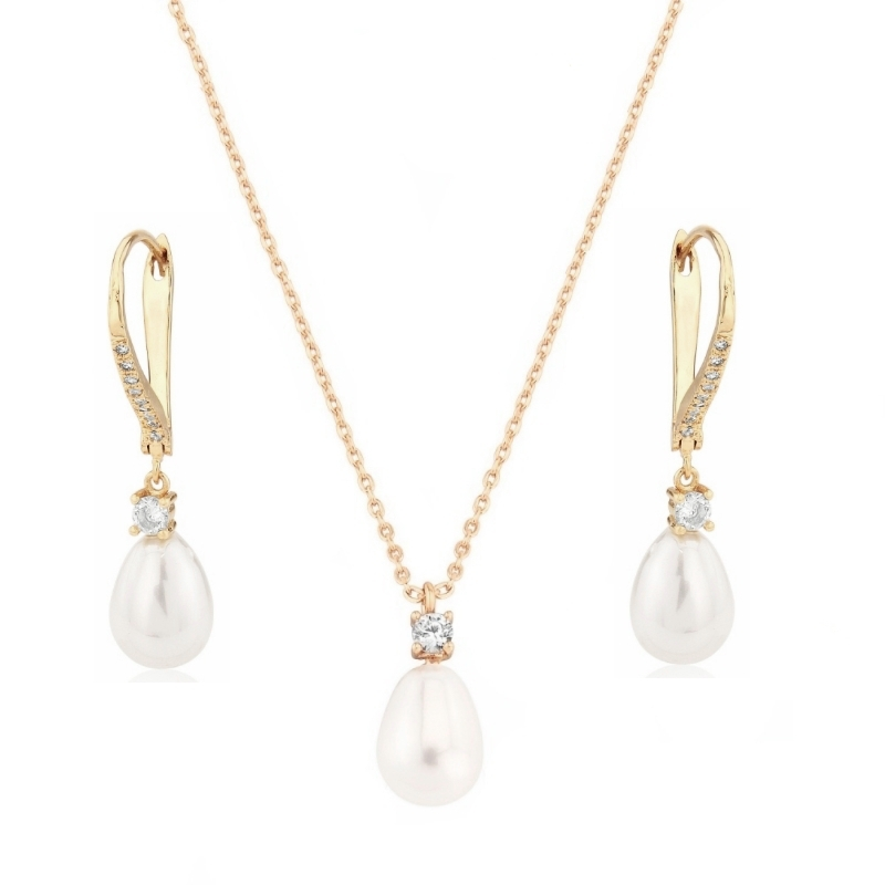 Athena Bridal Jewellery – wholesale Jewellery set – CZ COLLECTION - EXQUISITE FRESHWATER PEARL SET -CZNK219 SILV2