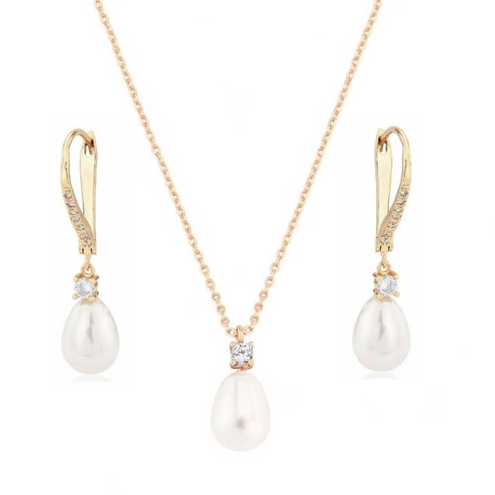 Athena Bridal Jewellery – wholesale Jewellery set – CZ COLLECTION - EXQUISITE FRESHWATER PEARL SET -CZNK219 SILV2