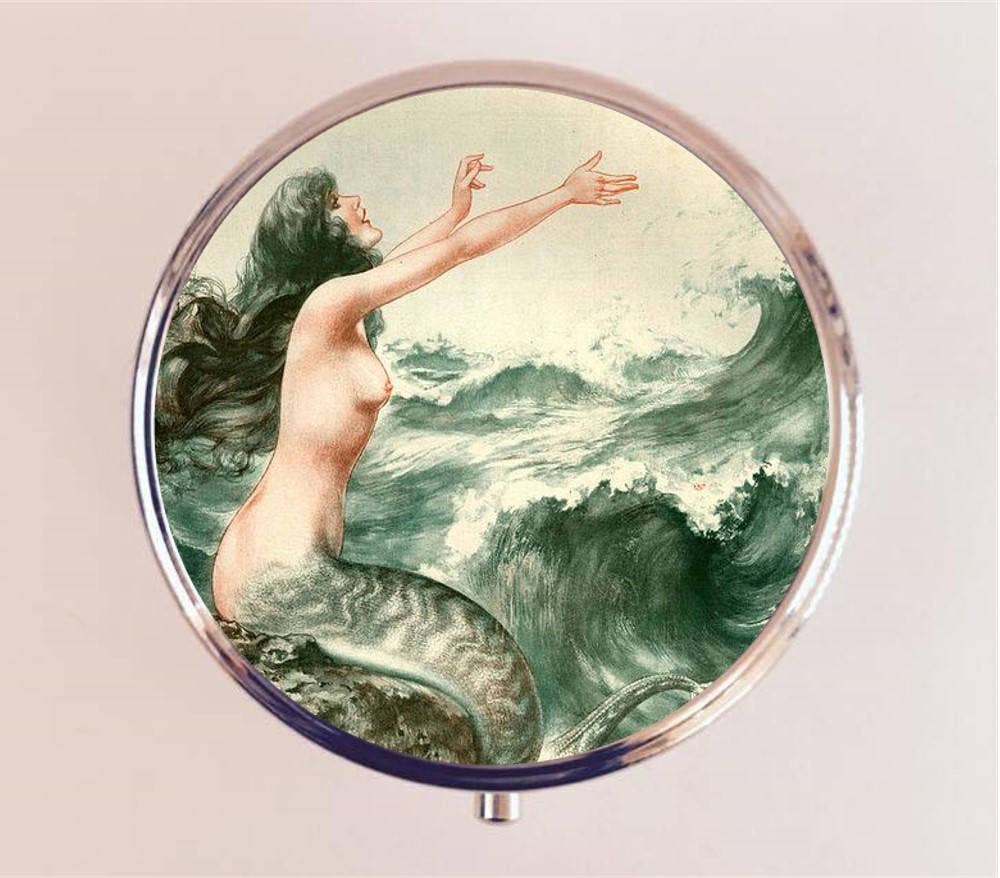 FringePop - Wholesale Pill Organizer - Parisian Mermaid Pill Box Case Pillbox Holder Trinket Stash Box French Art Deco Siren 1920s0