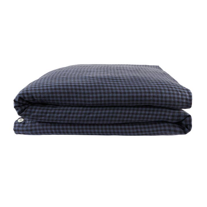 Washed Linen Duvet Cover Vichy Navy Single for wholesale on Faire1