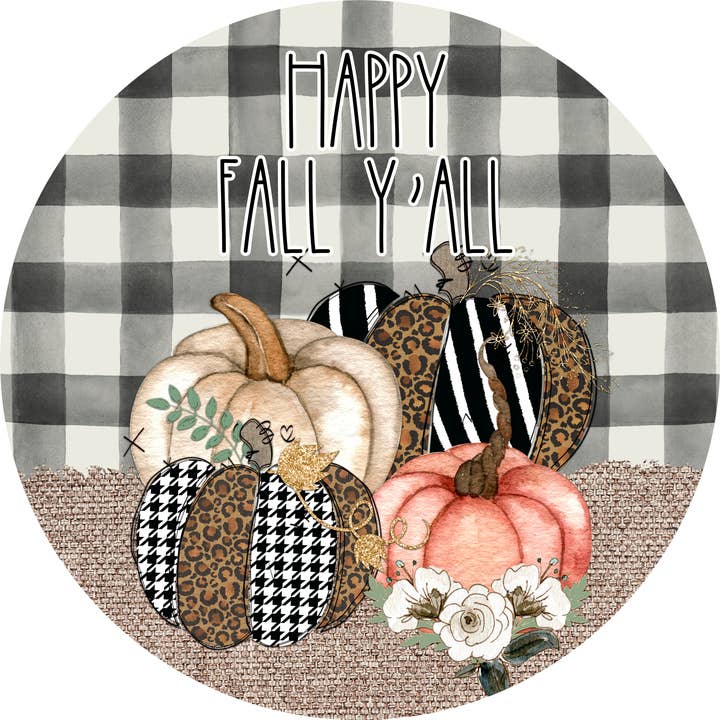 Happy Fall Yall Sign, Pumpkin Sign, 18" Wood Round Sign DEC for wholesale by DecoExchange