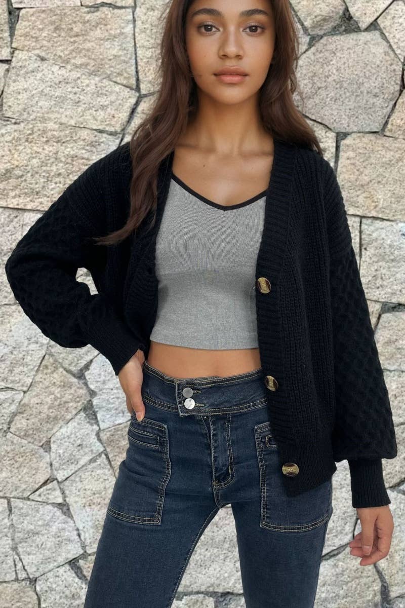 NINEXIS - Vente Cardigan – femme - CWOCAL1875_CARDIGAN VINTAGE À COL EN V ET À MANCHES LONGUES6