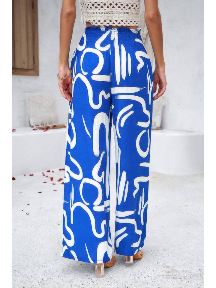 CC Wholesale Clothing - Venta al por mayor Pantalones - Mujer - Pantalón de Pierna Ancha de Cintura Alta con Volante Doblado y Estampado Integral25