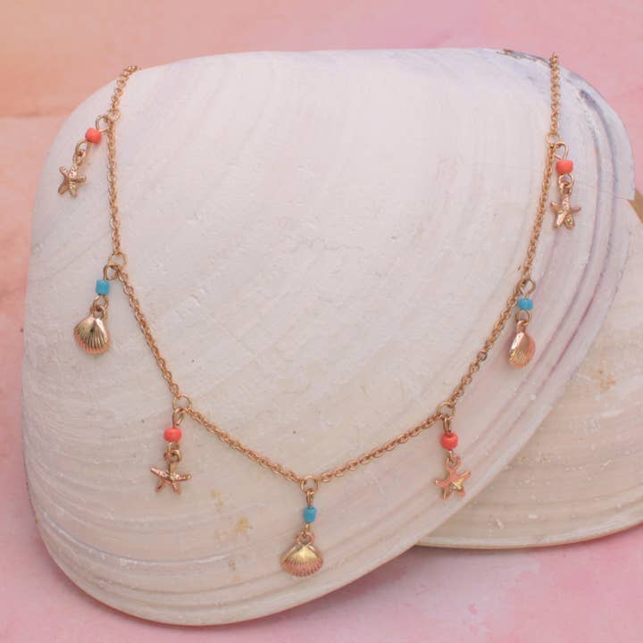 Beach Comber Gold Shell Charms Necklace for wholesale by ZAD